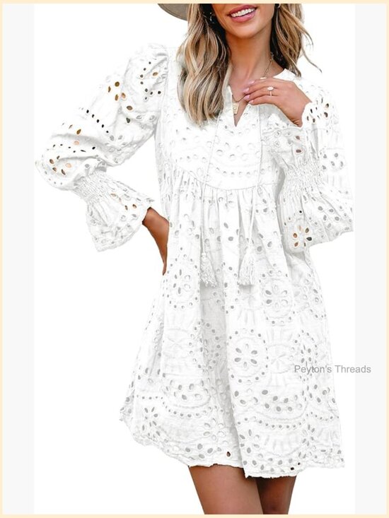 Dresses & Skirts - Boho Tassel V Neck Long Sleeve Lace Ruffle A Line Dress